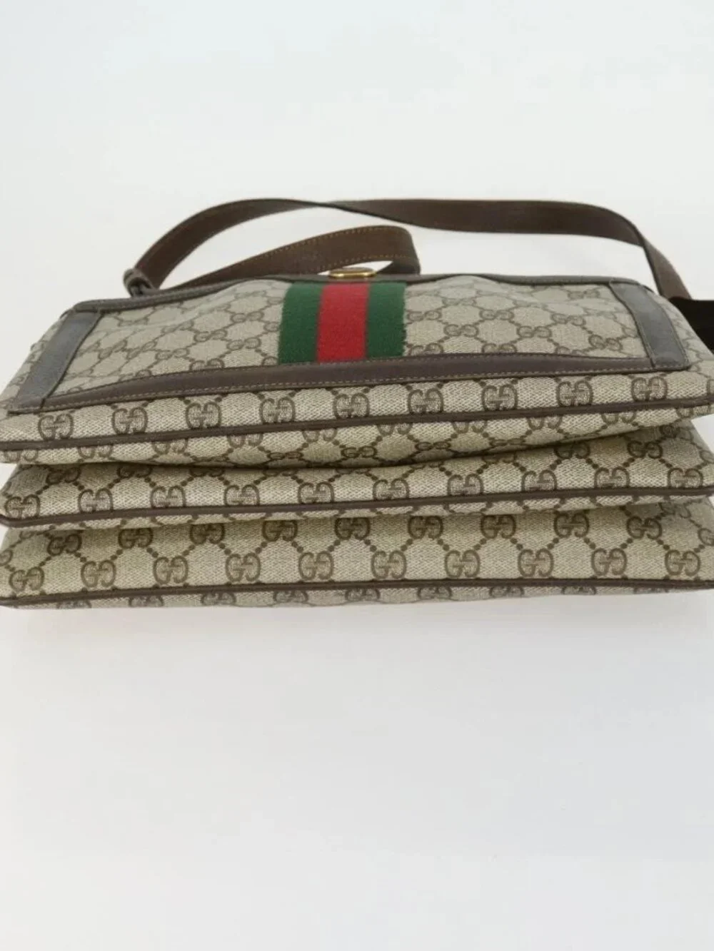 GUCCI GG Supreme Web Sherry Line Bag PVC Beige Gold 41 001 4085 Auth 156428 - Picture 7 of 16